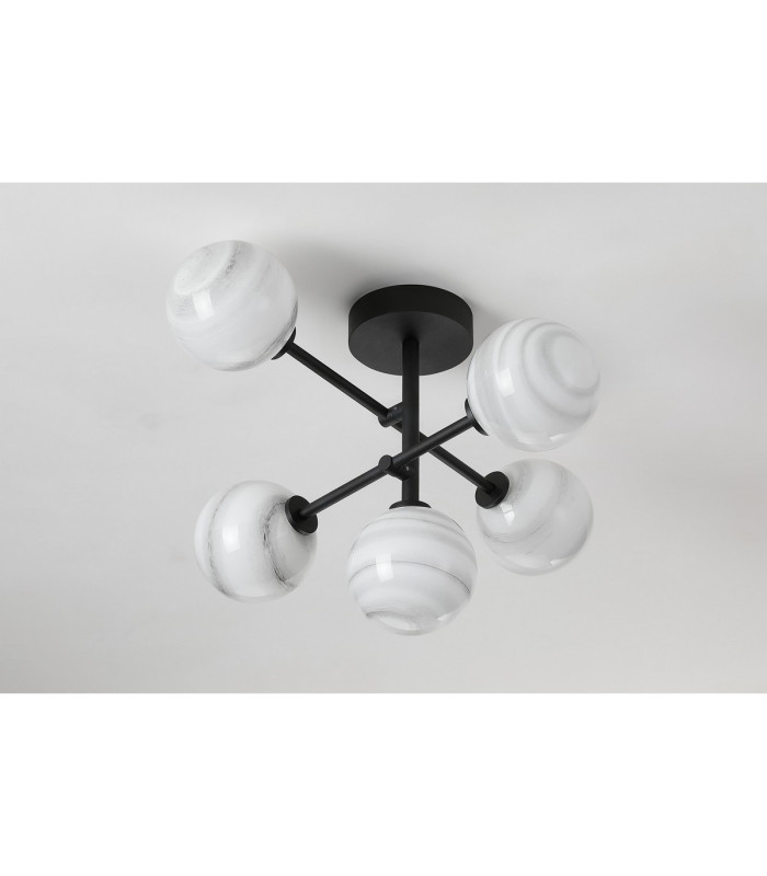Tivoli Semi Flush Ceiling Tiered Adjustable Arms 5 Light G9 IP44 Satin Black/Grey Round Marble Effect Glass-8
