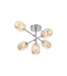 Tivoli Semi Flush Ceiling Tiered Adjustable Arms 5 Light G9 IP44 Polished Chrome/Amber Smooth Tubular Glass-1