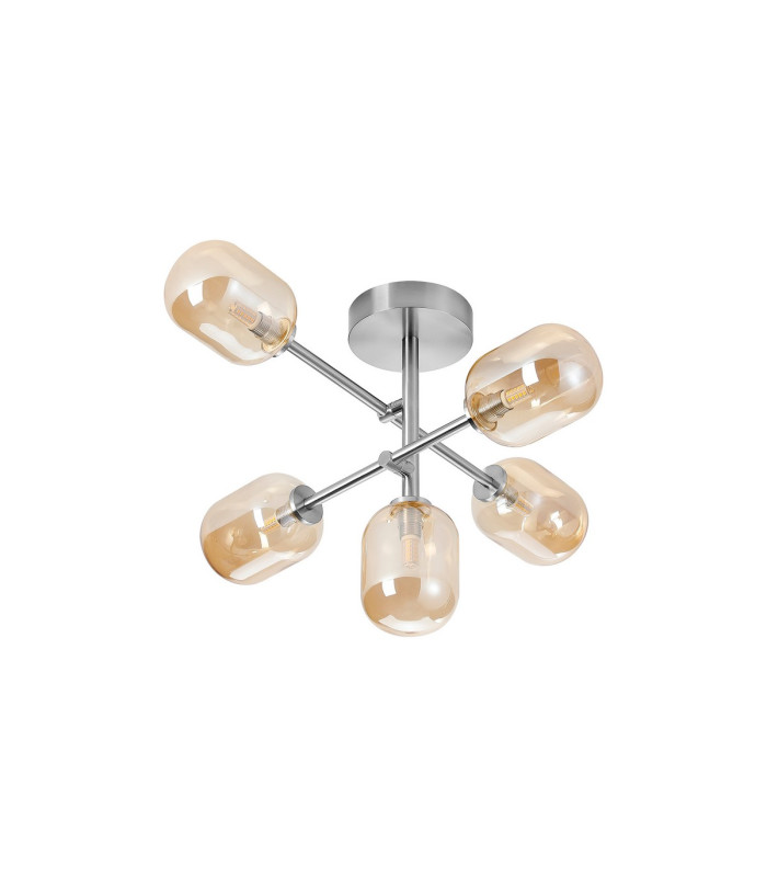 Tivoli Semi Flush Ceiling Tiered Adjustable Arms 5 Light G9 IP44 Polished Chrome/Amber Smooth Tubular Glass-4