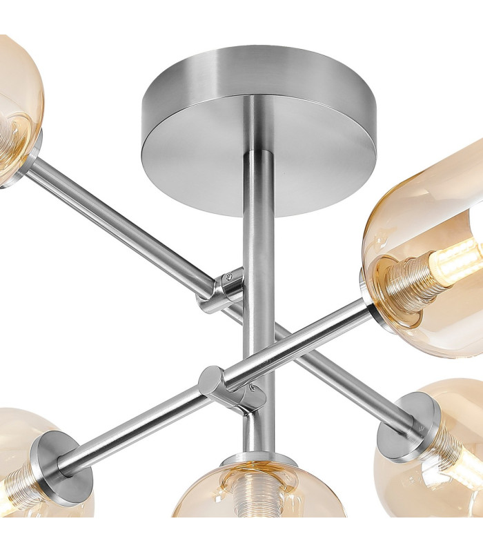 Tivoli Semi Flush Ceiling Tiered Adjustable Arms 5 Light G9 IP44 Polished Chrome/Amber Smooth Tubular Glass-6