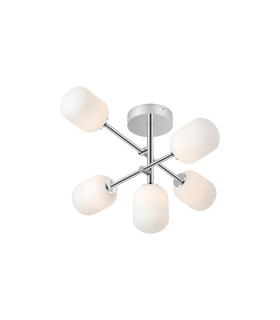 Tivoli Semi Flush Ceiling Tiered Adjustable Arms 5 Light G9 IP44 Polished Chrome/Opal Smooth Tubular Glass-1