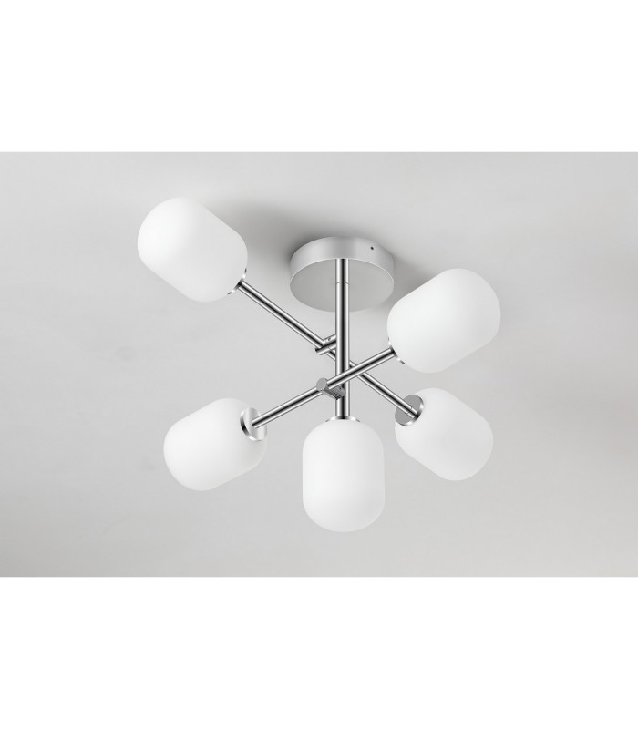 Tivoli Semi Flush Ceiling Tiered Adjustable Arms 5 Light G9 IP44 Polished Chrome/Opal Smooth Tubular Glass-7