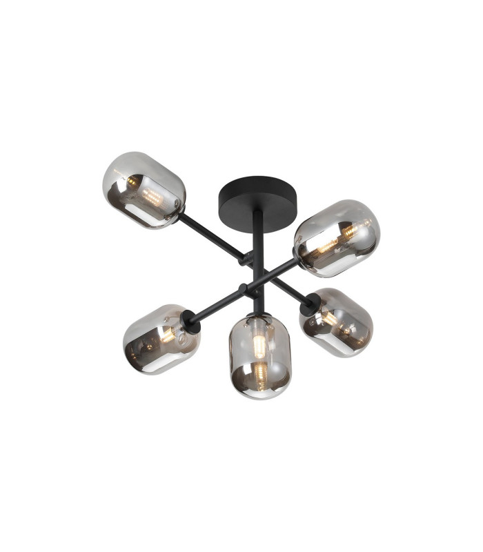 Tivoli Semi Flush Ceiling Tiered Adjustable Arms 5 Light G9 IP44 Satin Black/Smoke Smooth Tubular Glass-1