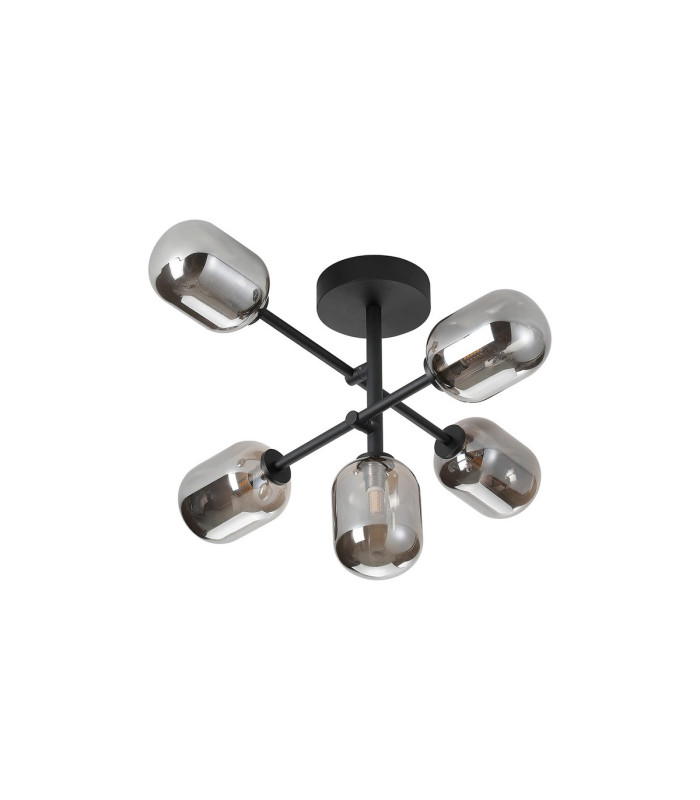 Tivoli Semi Flush Ceiling Tiered Adjustable Arms 5 Light G9 IP44 Satin Black/Smoke Smooth Tubular Glass-4
