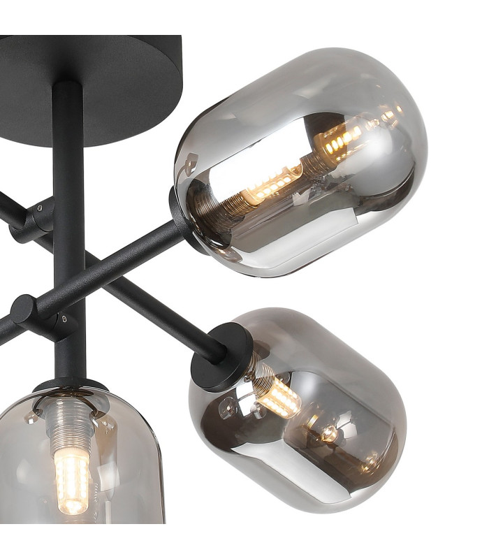 Tivoli Semi Flush Ceiling Tiered Adjustable Arms 5 Light G9 IP44 Satin Black/Smoke Smooth Tubular Glass-7