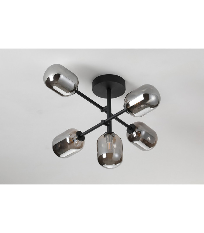 Tivoli Semi Flush Ceiling Tiered Adjustable Arms 5 Light G9 IP44 Satin Black/Smoke Smooth Tubular Glass-8