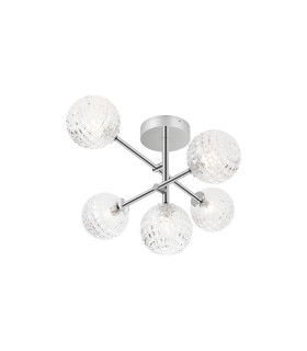 Tivoli Semi Flush Ceiling Tiered Adjustable Arms 5 Light G9 IP44 Polished Chrome/Clear Cross Pattern Round Glass-1