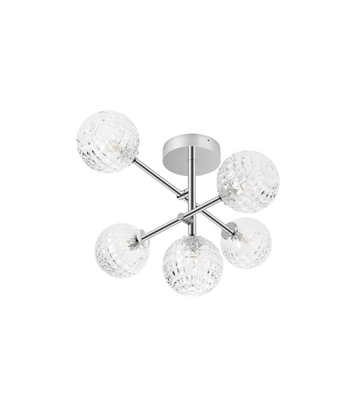 Tivoli Semi Flush Ceiling Tiered Adjustable Arms 5 Light G9 IP44 Polished Chrome/Clear Cross Pattern Round Glass-4