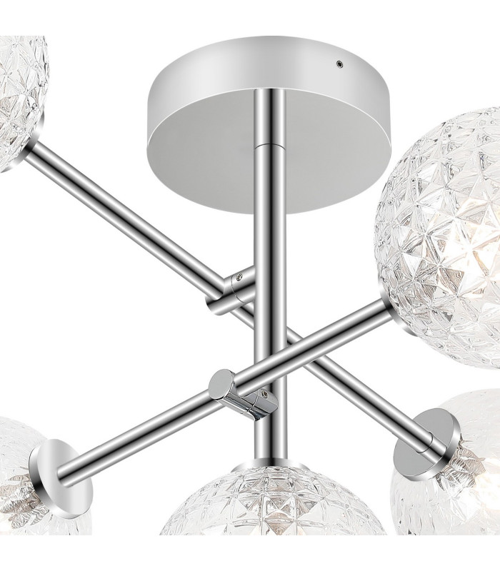 Tivoli Semi Flush Ceiling Tiered Adjustable Arms 5 Light G9 IP44 Polished Chrome/Clear Cross Pattern Round Glass-6