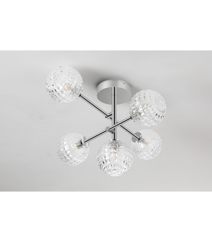Tivoli Semi Flush Ceiling Tiered Adjustable Arms 5 Light G9 IP44 Polished Chrome/Clear Cross Pattern Round Glass-8