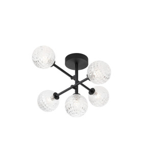 Tivoli Semi Flush Ceiling Tiered Adjustable Arms 5 Light G9 IP44 Satin Black/Clear Cross Pattern Round Glass-1