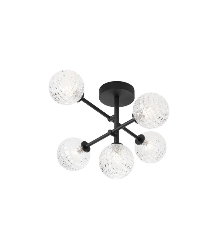 Tivoli Semi Flush Ceiling Tiered Adjustable Arms 5 Light G9 IP44 Satin Black/Clear Cross Pattern Round Glass-1
