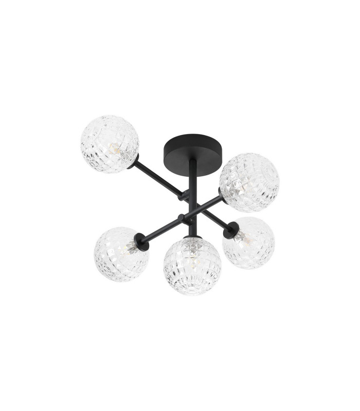 Tivoli Semi Flush Ceiling Tiered Adjustable Arms 5 Light G9 IP44 Satin Black/Clear Cross Pattern Round Glass-4