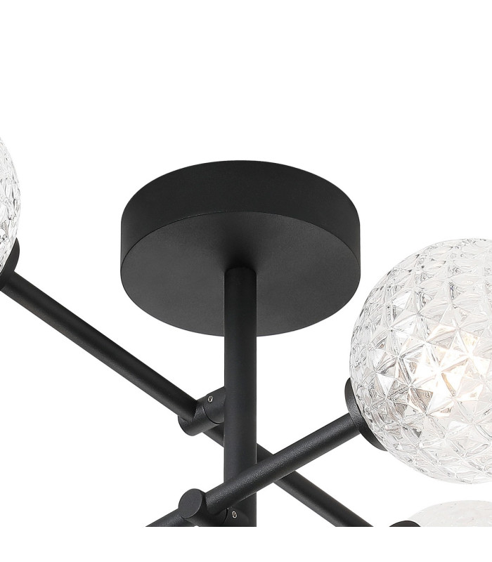 Tivoli Semi Flush Ceiling Tiered Adjustable Arms 5 Light G9 IP44 Satin Black/Clear Cross Pattern Round Glass-6