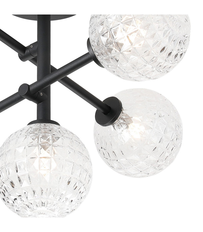 Tivoli Semi Flush Ceiling Tiered Adjustable Arms 5 Light G9 IP44 Satin Black/Clear Cross Pattern Round Glass-7