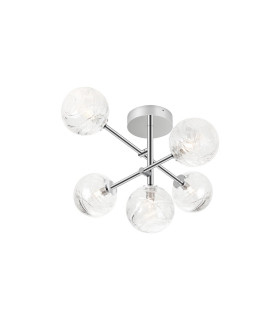 Tivoli Semi Flush Ceiling Tiered Adjustable Arms 5 Light G9 IP44 Polished Chrome/Clear Dune Effect Round Glass-1
