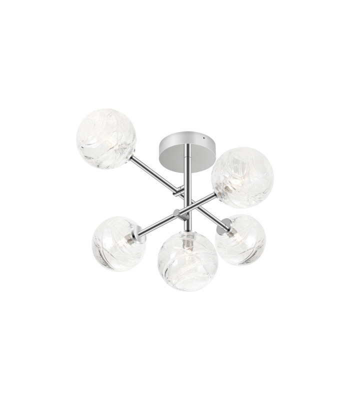 Tivoli Semi Flush Ceiling Tiered Adjustable Arms 5 Light G9 IP44 Polished Chrome/Clear Dune Effect Round Glass-1