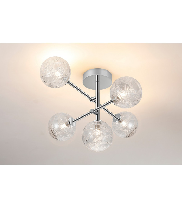 Tivoli Semi Flush Ceiling Tiered Adjustable Arms 5 Light G9 IP44 Polished Chrome/Clear Dune Effect Round Glass-3