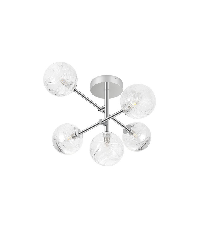 Tivoli Semi Flush Ceiling Tiered Adjustable Arms 5 Light G9 IP44 Polished Chrome/Clear Dune Effect Round Glass-4