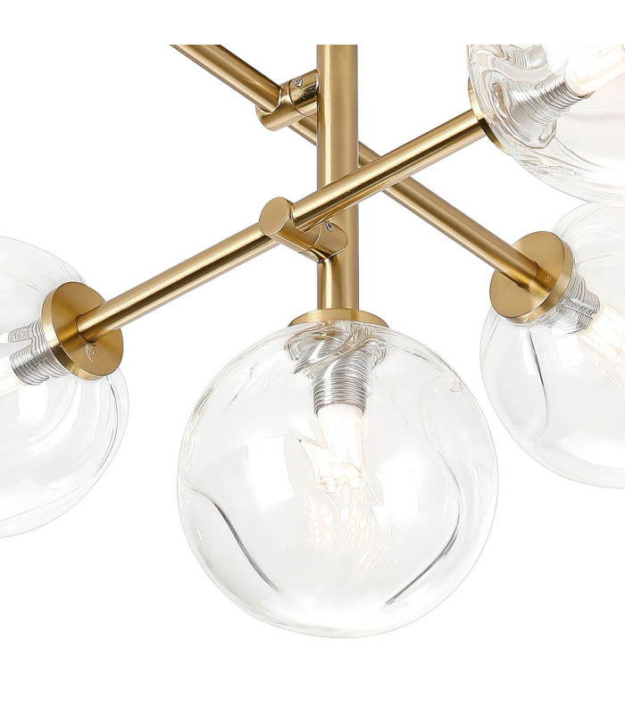 Tivoli Semi Flush Ceiling Tiered Adjustable Arms 5 Light G9 IP44 Brass Gold/Clear Waved Round Glass-7
