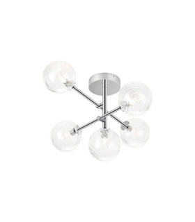 Tivoli Semi Flush Ceiling Tiered Adjustable Arms 5 Light G9 IP44 Polished Chrome/Clear Swirl Round Glass-1