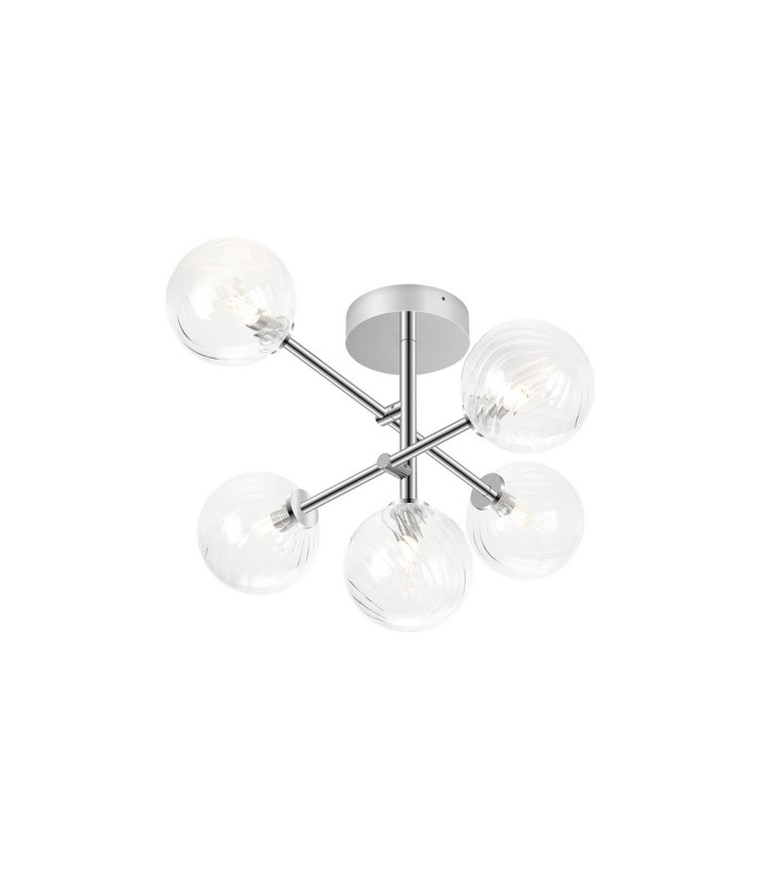 Tivoli Semi Flush Ceiling Tiered Adjustable Arms 5 Light G9 IP44 Polished Chrome/Clear Swirl Round Glass-1
