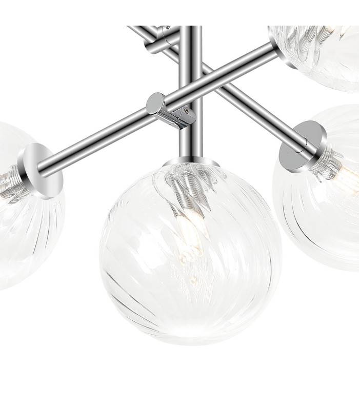 Tivoli Semi Flush Ceiling Tiered Adjustable Arms 5 Light G9 IP44 Polished Chrome/Clear Swirl Round Glass-7