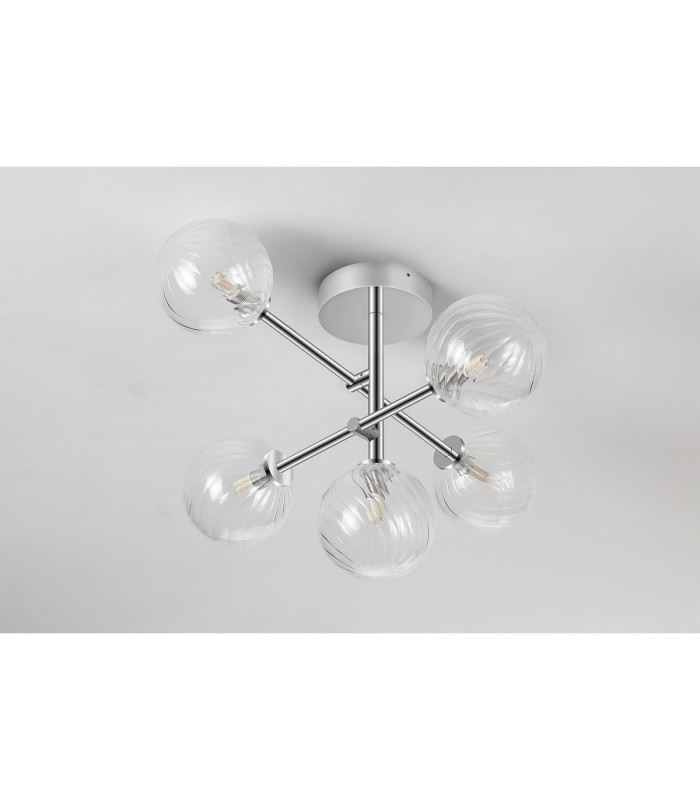 Tivoli Semi Flush Ceiling Tiered Adjustable Arms 5 Light G9 IP44 Polished Chrome/Clear Swirl Round Glass-8