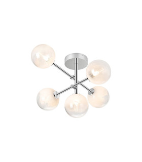Tivoli Semi Flush Ceiling Tiered Adjustable Arms 5 Light G9 IP44 Polished Chrome/White Two-Tone Snow Specks Round Glass-1