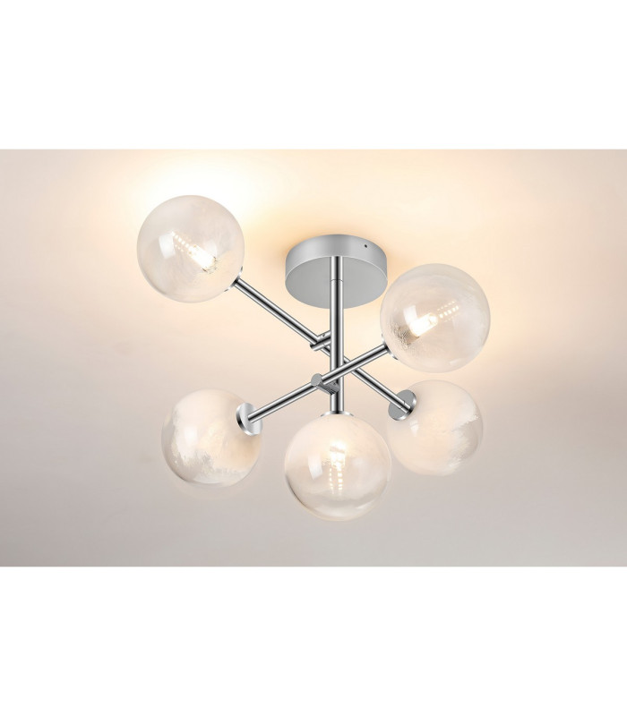 Tivoli Semi Flush Ceiling Tiered Adjustable Arms 5 Light G9 IP44 Polished Chrome/White Two-Tone Snow Specks Round Glass-3
