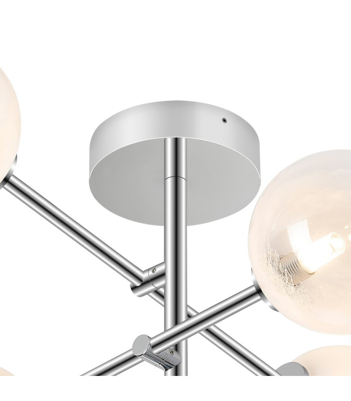 Tivoli Semi Flush Ceiling Tiered Adjustable Arms 5 Light G9 IP44 Polished Chrome/White Two-Tone Snow Specks Round Glass-6
