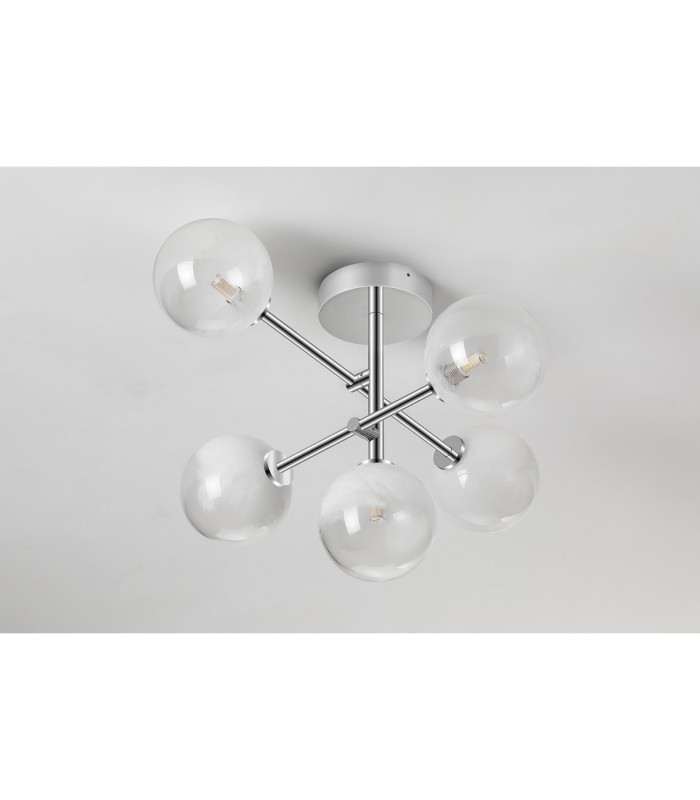 Tivoli Semi Flush Ceiling Tiered Adjustable Arms 5 Light G9 IP44 Polished Chrome/White Two-Tone Snow Specks Round Glass-8