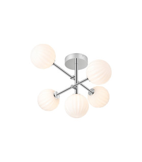 Tivoli Semi Flush Ceiling Tiered Adjustable Arms 5 Light G9 IP44 Polished Chrome/Opal Round Segment Glass-1