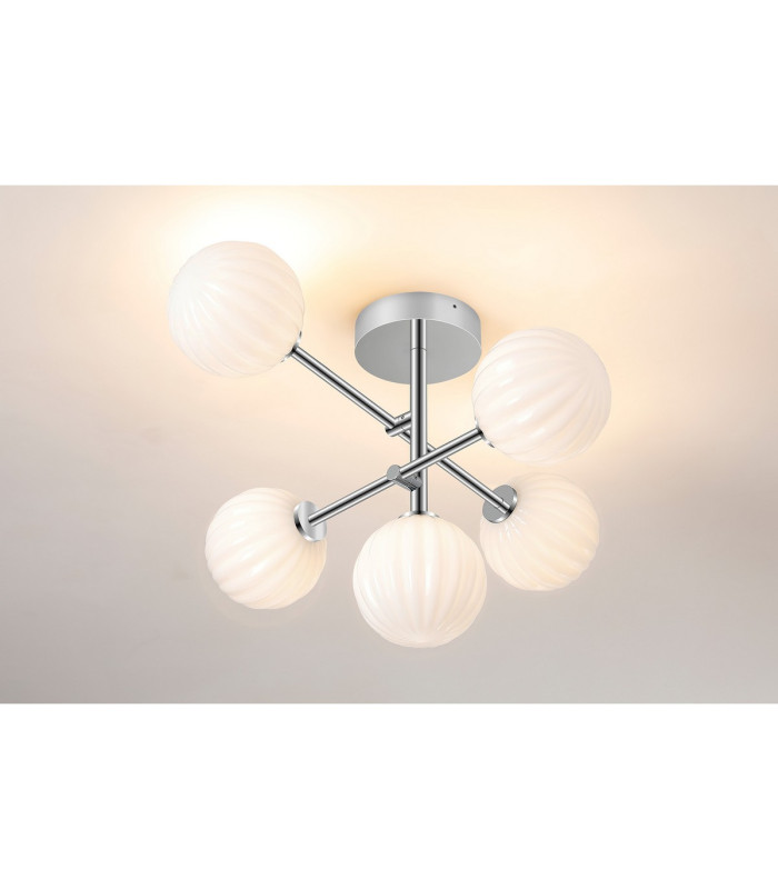 Tivoli Semi Flush Ceiling Tiered Adjustable Arms 5 Light G9 IP44 Polished Chrome/Opal Round Segment Glass-3