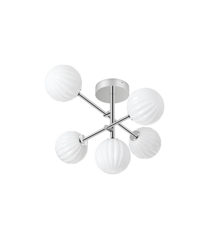 Tivoli Semi Flush Ceiling Tiered Adjustable Arms 5 Light G9 IP44 Polished Chrome/Opal Round Segment Glass-4