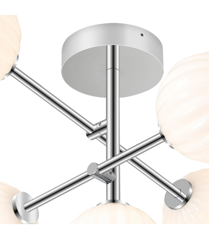 Tivoli Semi Flush Ceiling Tiered Adjustable Arms 5 Light G9 IP44 Polished Chrome/Opal Round Segment Glass-6