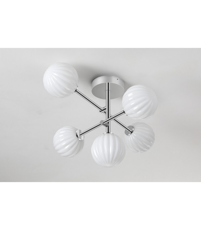 Tivoli Semi Flush Ceiling Tiered Adjustable Arms 5 Light G9 IP44 Polished Chrome/Opal Round Segment Glass-8