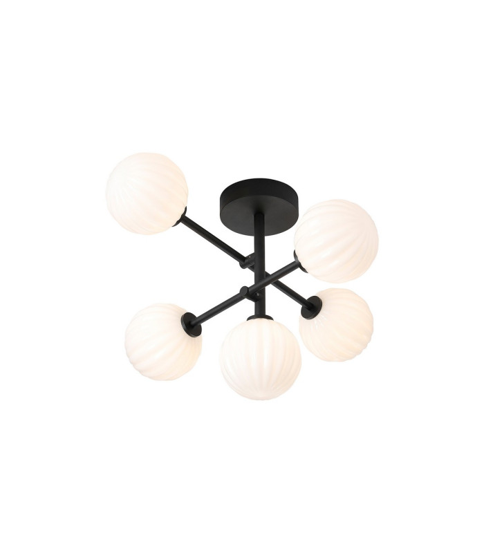 Tivoli Semi Flush Ceiling Tiered Adjustable Arms 5 Light G9 IP44 Satin Black/Opal Round Segment Glass-1