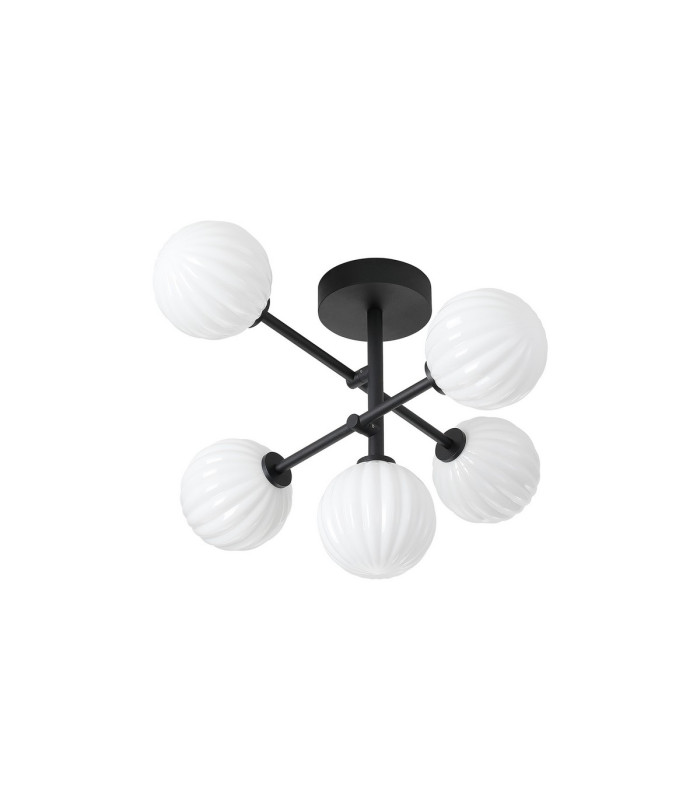 Tivoli Semi Flush Ceiling Tiered Adjustable Arms 5 Light G9 IP44 Satin Black/Opal Round Segment Glass-4