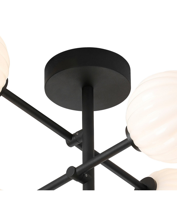 Tivoli Semi Flush Ceiling Tiered Adjustable Arms 5 Light G9 IP44 Satin Black/Opal Round Segment Glass-6