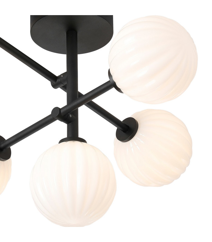 Tivoli Semi Flush Ceiling Tiered Adjustable Arms 5 Light G9 IP44 Satin Black/Opal Round Segment Glass-7