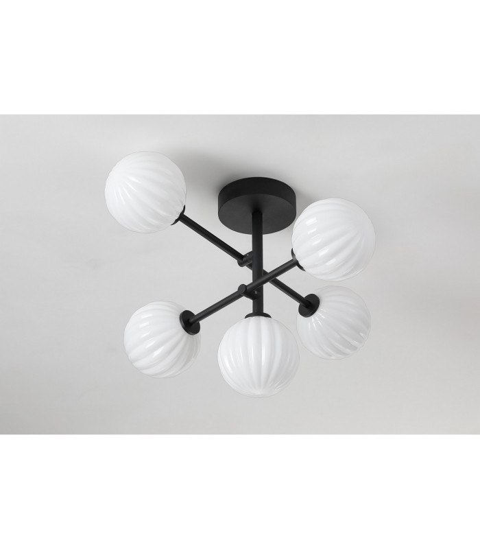 Tivoli Semi Flush Ceiling Tiered Adjustable Arms 5 Light G9 IP44 Satin Black/Opal Round Segment Glass-8