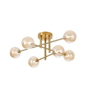 Tivoli Semi Flush Ceiling Tiered 6 Light G9 IP44 Brass Gold/Amber Smooth Round Glass-1