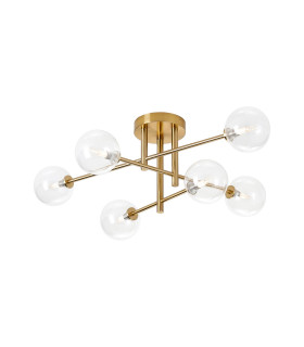 Tivoli Semi Flush Ceiling Tiered 6 Light G9 IP44 Brass Gold/Clear Smooth Round Glass-1