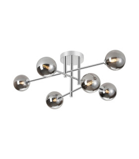 Tivoli Semi Flush Ceiling Tiered 6 Light G9 IP44 Polished Chrome/Smoke Smooth Round Glass-1