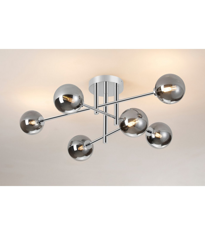 Tivoli Semi Flush Ceiling Tiered 6 Light G9 IP44 Polished Chrome/Smoke Smooth Round Glass-3