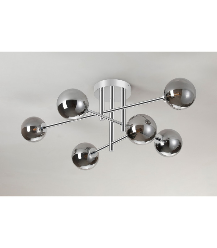 Tivoli Semi Flush Ceiling Tiered 6 Light G9 IP44 Polished Chrome/Smoke Smooth Round Glass-8