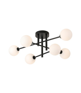 Tivoli Semi Flush Ceiling Tiered 6 Light G9 IP44 Satin Black/Opal Smooth Round Glass-1