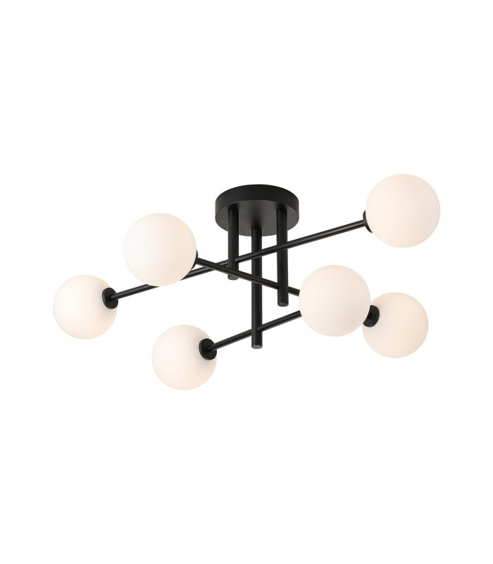 Tivoli Semi Flush Ceiling Tiered 6 Light G9 IP44 Satin Black/Opal Smooth Round Glass-1