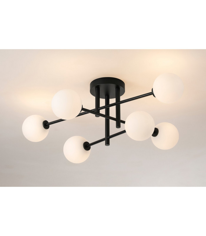 Tivoli Semi Flush Ceiling Tiered 6 Light G9 IP44 Satin Black/Opal Smooth Round Glass-3